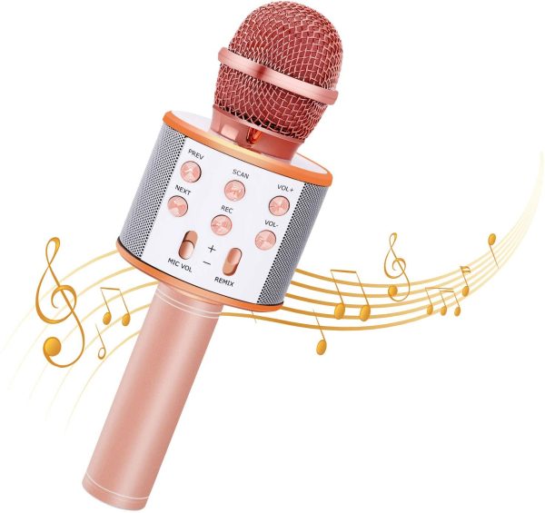 Bearbro Microfono Karaoke Bluetooth con Altoparlante,Portatile KTV Karaoke Player per Cantare, Funzione Eco, per Adulti e Bambini Compatibile con Android/PC or smartphone (Oro rosa) - immagine 4