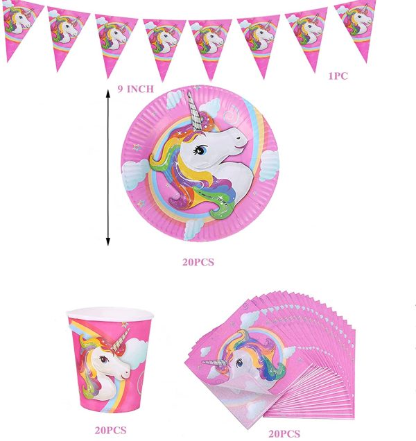 Amycute Unicorno Piatti Tovaglioli Tovaglia Bicchieri Banner - Serve 20 Ospiti, Stoviglie di Unicorno, Unicorno per Festa di Compleanno per Bambini Baby Shower - immagine 3