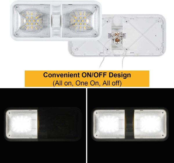 2PCS Lampade LED 12V RV 600 LM Lampada da Soffitto con Interruttore Plafoniere Tettuccio Illuminazione interna per auto/Rimorchio/camper/barca Luce Bianco naturale 4000-4500K 48 x 5050 SMD - immagine 5