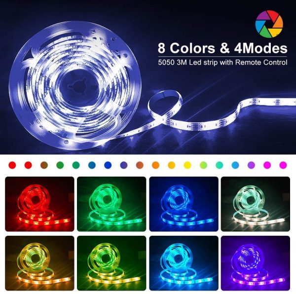 Striscia LED 3M,  90 LEDs Strisce LED RGB 5050 con Telecomando RF,Sincronizza con la musica, 4 Modalit??, Impermeabile USB alimentata LED Striscia per Decorazioni, Cucina, Festa, Natale, Bar ecc - immagine 3