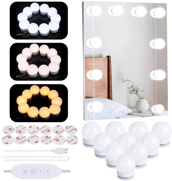 Luci di Specchio Vanit??, Luci da Specchio Luci LED Stile Hollywood per Trucco, 10 Lampadine Dimmerabili a Specchio Cosmetico, Lampada da Trucco a LED 3 Modalit?? Colore per Specchio Cosmetico - immagine 4