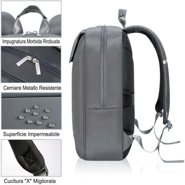 Zaino Porta PC,Impermeabile Borsa Laptop Compatibile con 14-15.6 Pollici,Zaino da Lavoro,Borsa per PC Portatili Multitasche Smart per Notebook,Scuola,Viaggio Regalo Uomo Donna,Grigio scuro - immagine 4