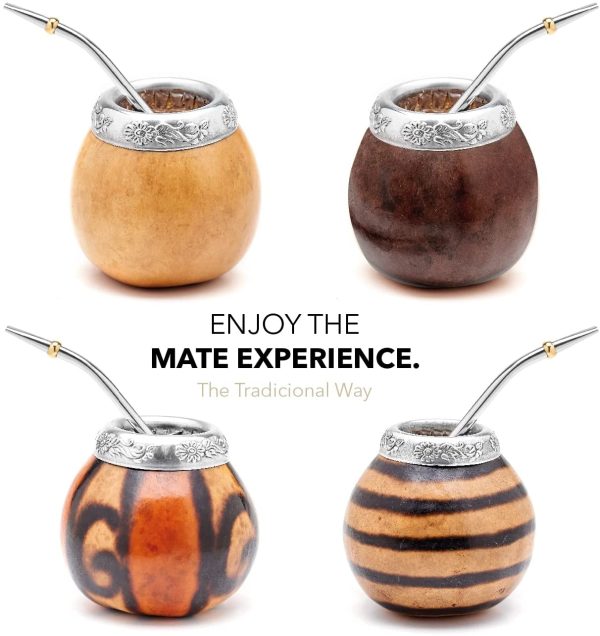 Mate Argentino - Te Mate Kit di Zucca Naturale Fatto a Mano (Tazza Mate Originale) Compreso Bombilla Mate (Yerba Mate Bombilla) - Set Mate Argentino Autentico (Beige) - immagine 7