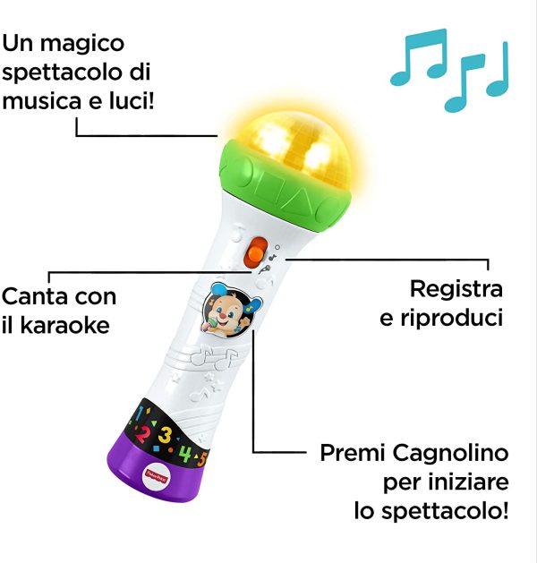 Fisher-Price Microfono Baby Rock, Giocattolo per Imparare Cantando con 2 modalit?? di Gioco, per Bambini 18 + Mesi, FBP33 - immagine 8