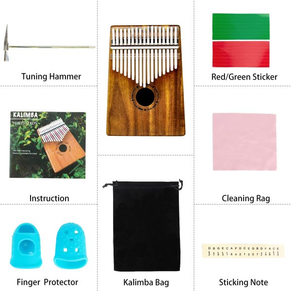 EASTROCK Kalimba 17 tasti Thumb Piano con istruzioni per lo studio e Tune Hammer Portable Mbira Finger Piano Regali per bambini e adulti - immagine 4