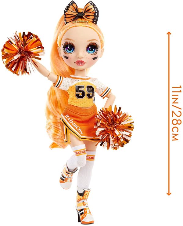 Rainbow High Cheer Fashion Doll - Abiti eleganti, pompon e bambola cheerleader Poppy Rowan, fashion doll "arancione", Serie Rainbow High Cheer, Regalo ottimo a partire dai 6 anni - immagine 6