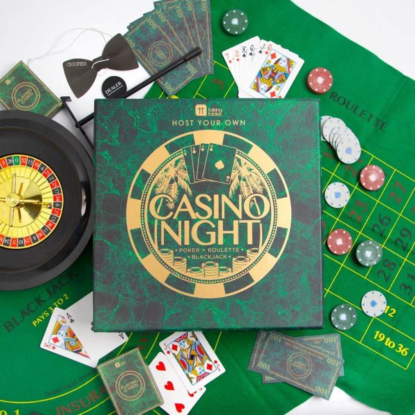 Talking Tables Kit, Noche Juegos, Póquer & Blackjack & Ruleta para adultos, después Cena Fiestas, Fiesta de Casino, Navidad, cumpleaños, Regalo, Plastica, Verde - immagine 8