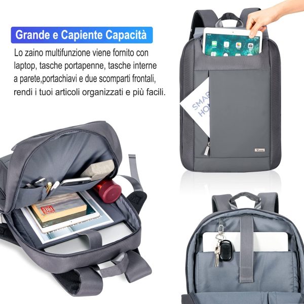 Zaino Porta PC,Impermeabile Borsa Laptop Compatibile con 14-15.6 Pollici,Zaino da Lavoro,Borsa per PC Portatili Multitasche Smart per Notebook,Scuola,Viaggio Regalo Uomo Donna,Grigio scuro - immagine 5