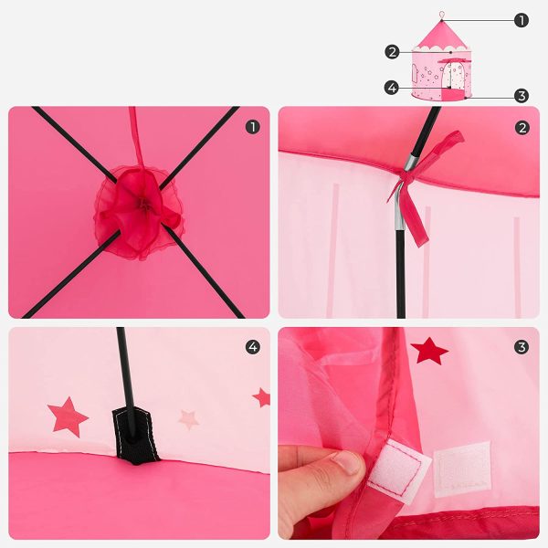 SONGMICS Tenda da Gioco Castello da Principessa per Ragazze e Bambini, Casetta dei Giochi per Interni ed Esterni, Tenda Portatile, Regalo per Bambini, Certificato EN71, Rosa LPT01PK - immagine 7