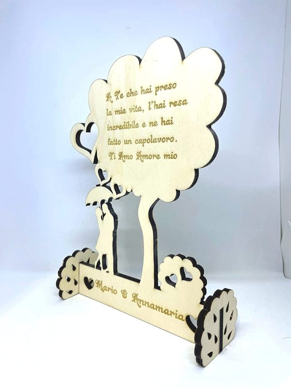 Albero cuori da scrivania personalizzato in legno con frasi nomi e date regalo natale san valentino anniversario regalino indimenticabile coppie (S - 24x17) - immagine 3