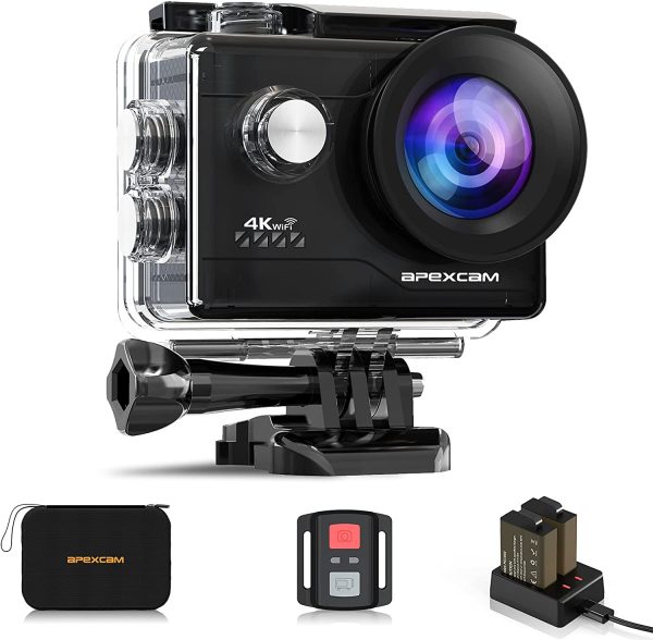 4K WiFi 20MP Action Cam Ultra HD Sports Cam Impermeabile Sott??acqua 40M 2'' Action Camera 2.4G Telecomando 170?? Grandangolare con 2x1050mAh Batterie e Kits di Accessori - immagine 3