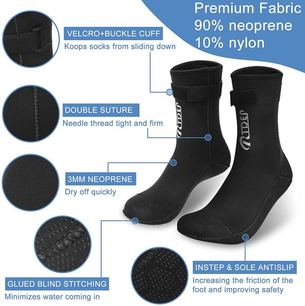 RTDEP Calzini in Neoprene, Calze in Neoprene da 3 mm per Immersioni subacquee,Pinne Antiscivolo per Uomo Donne,Scarpe da Acqua Antiscivolo, Calze da Muta Termica Snorkeling e Sport Acquatici - immagine 2