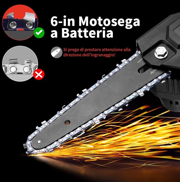 Mini Motosega a Batteria, 6 Pollici Portatile Motosega Elettrica con 2 Batteria da 36VF, Motosega a mano per il Giardinaggio Potatura Albero Taglio del Legno (6 Pollici) - immagine 2