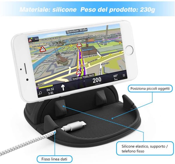 Cinati Porta Cellulare da Auto, Supporto Smartphone per Auto cruscotto di auto Silicone antiscivolo, Supporto Auto per iPhone 11 Pro Max XS Max X XR 8 /Samsung Galaxy/Huawei/One Plus/Sony /GPS/Xiaomi - immagine 4