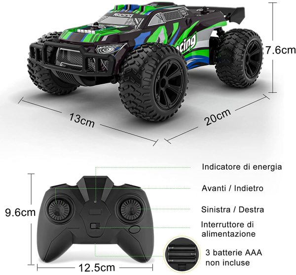 Macchina Telecomandata, Auto Rc Camion Macchinina Radiocomandata Veloce, 2.4GHz 15KM/H Giochi All'aperto Fuoristrada Giocattolo Regalo Natale per Bambini Ragazzo Ragazza 5 6 7 8 9 10 Anni - immagine 7