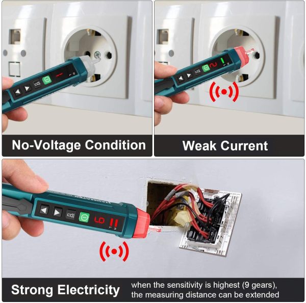 Rilevatore Tensione Penna, HAMATEK AC1 Tester di Tensione Senza Contatto a LCD, 12V - 1000V, Beep e Luce per Avvertimento, Misura Filo Vivo/Nullo, 9 Livelli di Sensibilit??, Bassa Potenza Avvertimento - immagine 3