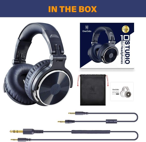 Pro 10 Cuffie Over Ear, Cuffie Cablate con Shareport e Microfono, Jack 3,5 mm e 6,35 mm, Cuffie per Registrazione, Mixaggio, Monitoraggio in Studio, DJ, Chitarra, Podcast, Cellulare, PC -Blu - immagine 5