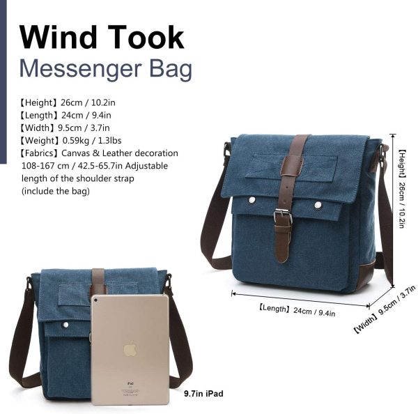 Wind Took Borsa a Tracolla Uomo Borse Messenger Uomo Vintage Tela Borse a Spalla per Ufficio Viaggio Lavoro Scuola e Vita Quotidiana Blu - immagine 3