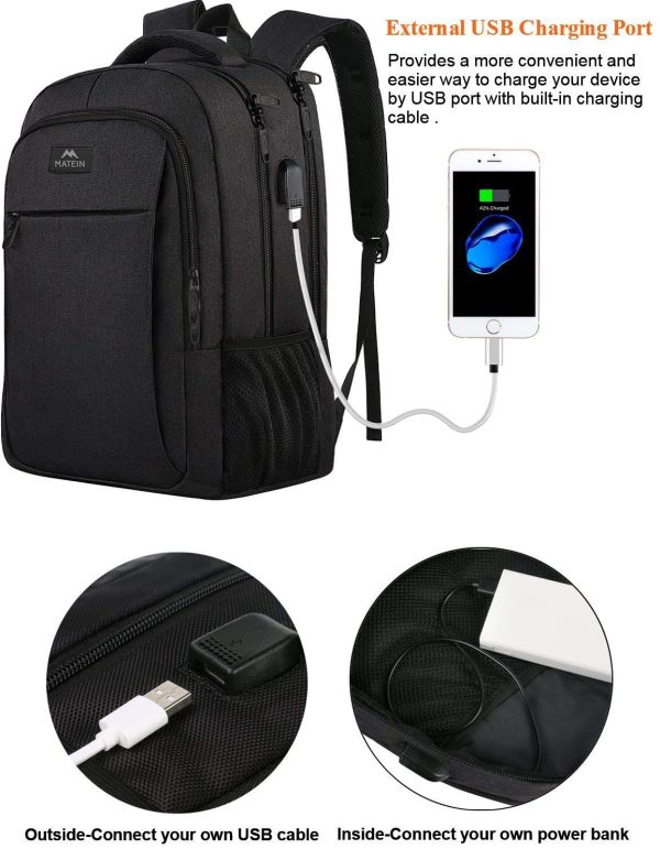 Zaino Uomo Zaino per PC Portatile, 15,6 Pollici Zaino Porta PC con Caricatore USB Zaino da lavoro, Impermeabile Zaino per Laptop, Computer, Notebook, Scuola, Viaggio Regalo Uomo & Donna - Nero - immagine 4