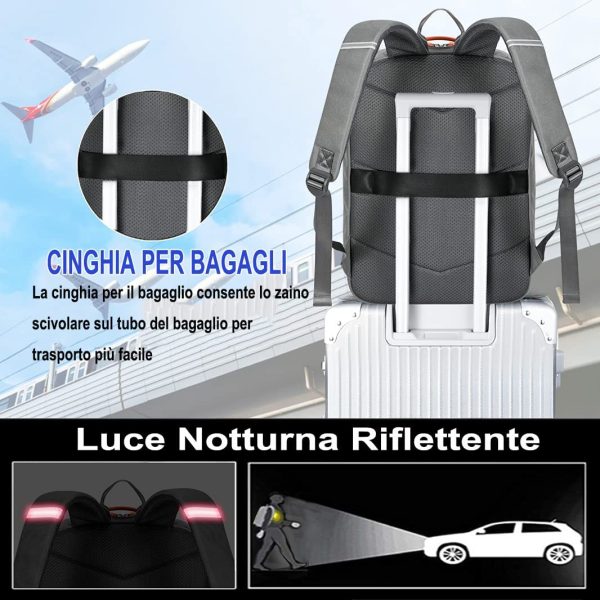 Zaino Porta PC,Impermeabile Borsa Laptop Compatibile con 14-15.6 Pollici,Zaino da Lavoro,Borsa per PC Portatili Multitasche Smart per Notebook,Scuola,Viaggio Regalo Uomo Donna,Grigio scuro - immagine 6