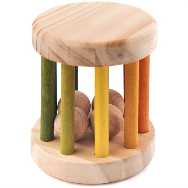 Baby Roller in Legno Arcobaleno de 9 cm x 13 cm, Cilindro con Palline per Gattonare, Giochi Montessoriani + 6 mesi - immagine 8