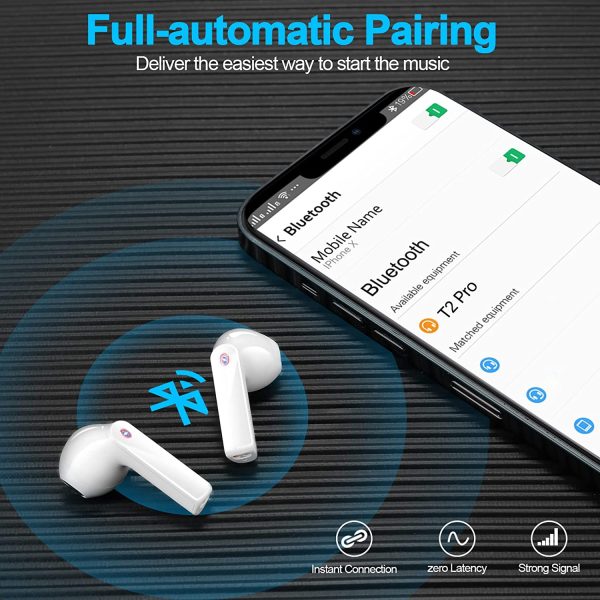 yobola Cuffie Bluetooth, Auricolari Bluetooth 5.1 con Stereo HiFi, Cuffie Wireless con Microfono, Cuffiette Bluetooth con Controllo Touch IPX5 Impermeabili per iPhone Samsung Huawei Xiaomi - immagine 3