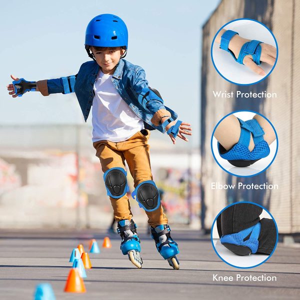 Wayin Protezione Kit per Bambini 6 Pezzi, Ginocchiere Gomitiere Polsiere per Skate, Bicicletta, Sci, Pattinaggio, Monopattino e Altri Sport Estermi - immagine 5