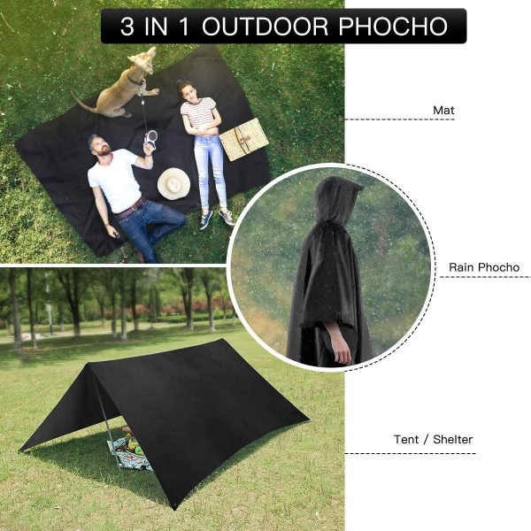 AGPTEK Poncho Impermeabile, Poncho Impermeabile Multi-Funzionale 3-in-1 con Cappuccio Riutilizzabile Antipioggia Coperta da Picnic Tenda per Uomo e Donna - immagine 7