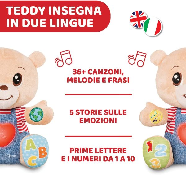 Chicco Teddy Orso delle Emozioni, Peluche Evolutivo Interattivo Bilingue Italiano/Inglese, Gioco Educativo con Emozioni, Numeri e Lettere, Pupazzo con Luci e Canzoni - Giochi Bambini 6 Mesi - 5 Anni - immagine 5