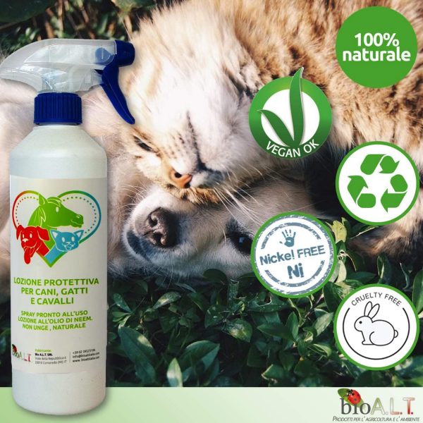 Protezione Spray con Olio di Neem per Cani, Gatti e Cavalli - Repellente Contro Pulci, Zecche e Zanzare - Azione Naturale e Mirata Contro i Parassiti , (spray pronto uso 500 ml)