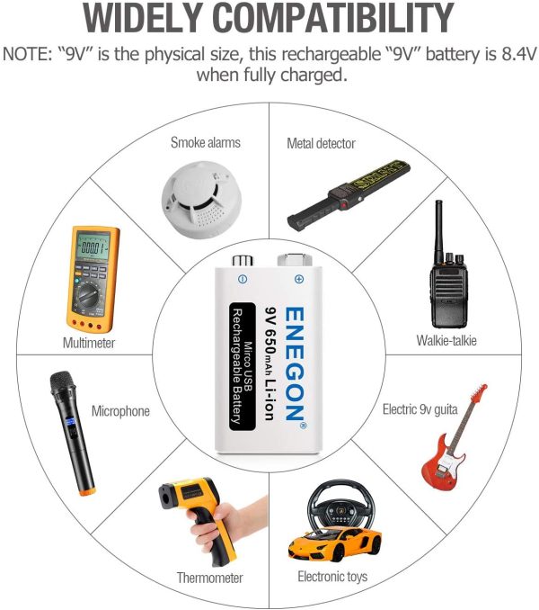 9V USB Dirette Batteria 650mAh Litio Ricaricabile con Cavo Micro USB 2 in 1 per Microfono, Allarme antifumo, Giochi elettrici, Walkie-talkie ed altri dispositivi (2-Pezzi) - immagine 5