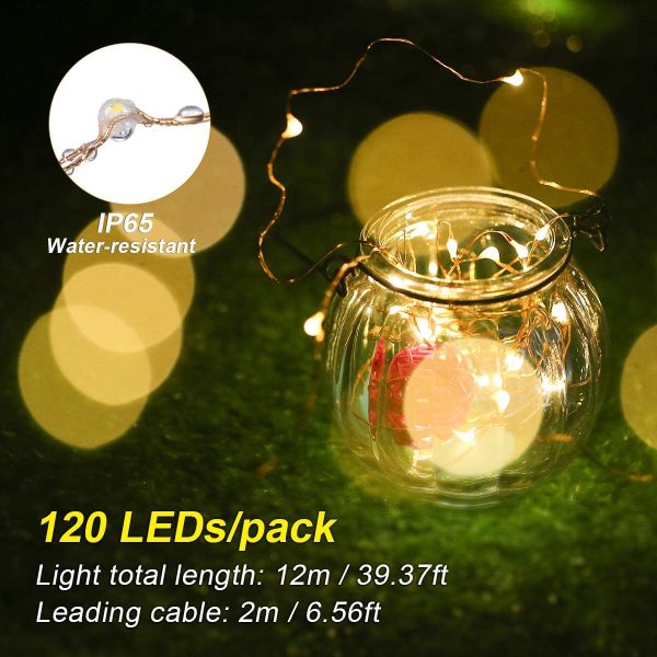 Catena Luminosa Solari Esterno, 12m 120 LED (2 PACCHI, 24M 240LED in totale) Luci Solare Stringa Esterno, Filo Luci Led 8 modalit?? Lucine da Esterno Decorative(Bianco Caldo) - immagine 6