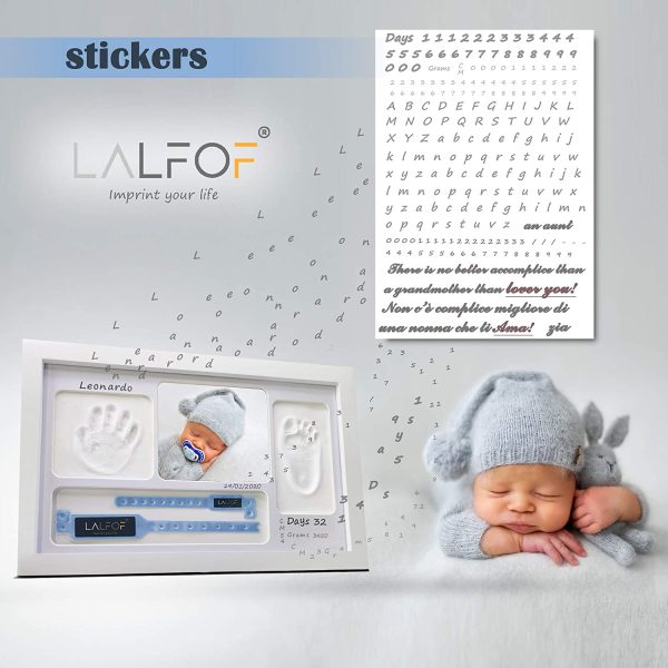 LALFOF? ITALIA Cornice Impronte Neonato 7in1 con NOME e porta BRACCIALI NASCITA.Kit porta foto impronta mani e piedi neonati PERSONALIZZABILE.Idea regalo per lista nascita beb??,battesimo bimbo bambina - immagine 4