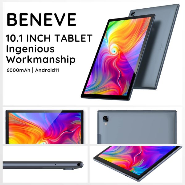 Tablet 10 Pollici- Android 11 Tablet PC,1.8GHz Quad-Core Processor,3GB RAM,32GB ROM,1280x800 HD IPS,2MP+8MP Fotocamera,WiFi,Bluetooth,Type-C,Batteria 6000mAh