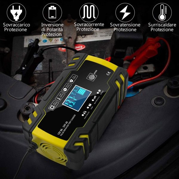 Caricabatterie e Mantenitore Auto 12V/24V 8A, Carica Batteria per Auto Moto Camion AGM Batterie, Automatico Intelligente Caricabatteria con Schermo LCD(6-150AH)