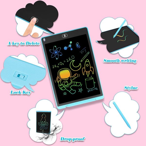 Tavoletta Grafica LCD Scrittura 12 Pollici Colorato Schermo, Lavagna da Disegno Portatile Ewriter Cancellabile con Pulsante di Blocco per Bambini Studenti di 3 4 5 6 7 8 anni Adulti (Blu) - immagine 4