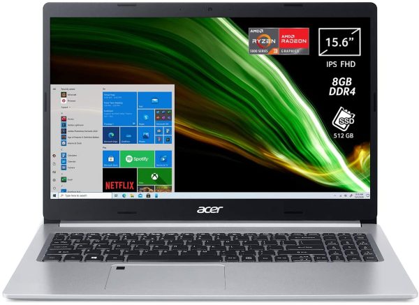 Aspire 5 A515-45-R3RF Pc Portatile, Notebook con Processore AMD Ryzen 3 5300U, RAM 8 GB DDR4, 512 GB PCIe NVMe SSD, Display 15.6" FHD IPS LED LCD, AMD Radeon, Windows 10 Home, Silver