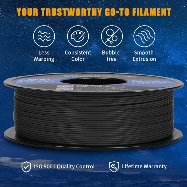 Filamento  PLA+ 1,75 mm per stampante 3D e penne 3D, precisione di tolleranza del filamento PLA+ 1KG +/- 0,02 mm (Nero) - immagine 6