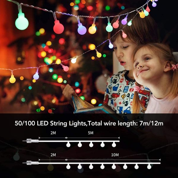 Catena Luminosa, 10m 100 LED 12 modalit?? Luci Natalizie da Esterno, USB/Batteria Luci della Stringa della Palla con Telecomando, Luci di Natale (Multicolore/Bianco Caldo) - immagine 7