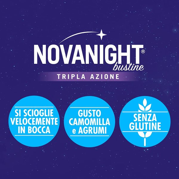 Novanight Bustine Tripla Azione Integratore alimentare con melatonina, griffonia e Magnesio, 20 bustine orosolubili - immagine 2