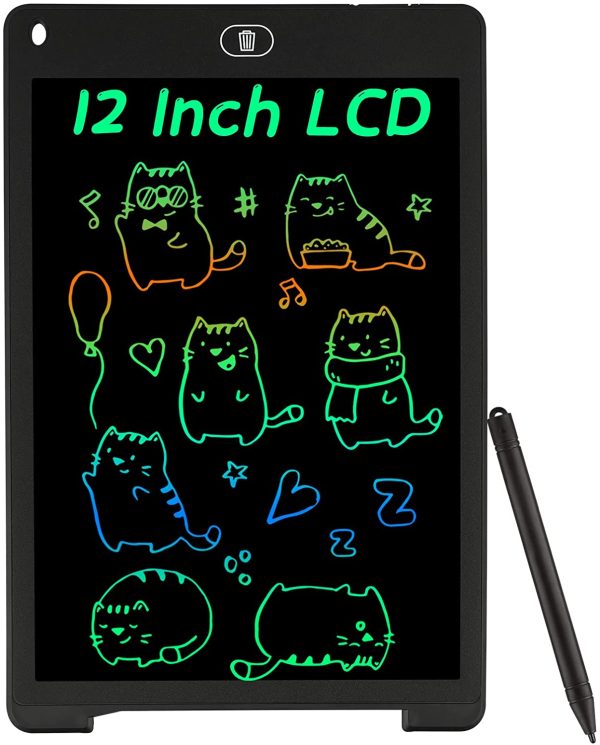 Tavoletta Grafica LCD Scrittura Colorato 12 Pollice, Elettronica Lavagna Cancellabile da Disegno con Penna, Portatile Lavagnetta per Bambini Digitale Ewriter con Pulsante Elimina, Nero - immagine 6