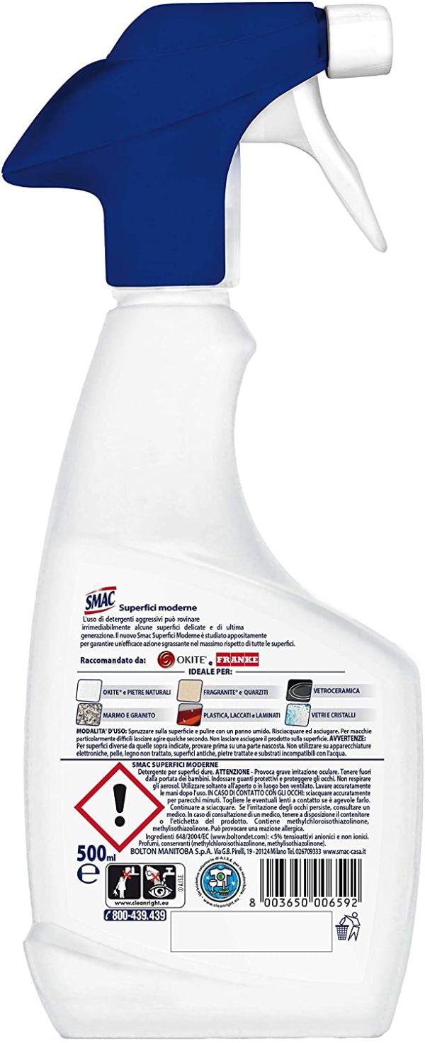 Smac - Sgrassatore Spray per Superfici Moderne e Delicate, Detergente per Casa e Cucina, 500ml - immagine 5