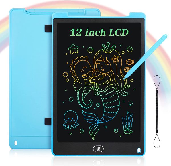 Tavoletta Grafica LCD Scrittura 12 Pollici Colorato Schermo, Lavagna da Disegno Portatile Ewriter Cancellabile con Pulsante di Blocco per Bambini Studenti di 3 4 5 6 7 8 anni Adulti (Blu) - immagine 3