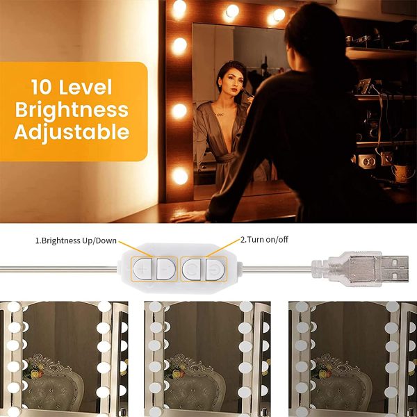 Luci da Specchio Luci LED Stile Hollywood per Trucco,10 Lampadine Dimmerabili a Specchio Cosmetico, Illuminazione Tavolo Trucco Vanit??, 10 Livelli di Luminosit?? e 3 Modalit?? Colore da Scegliere - immagine 5