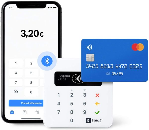 Lettore di carte SumUp Air per pagamenti con carta di debito, credito, Apple Pay, Google Pay. Dispositivo portatile contactless - avvicina soltanto la carta, il telefono o in modalit?? Chip & Pin - immagine 3