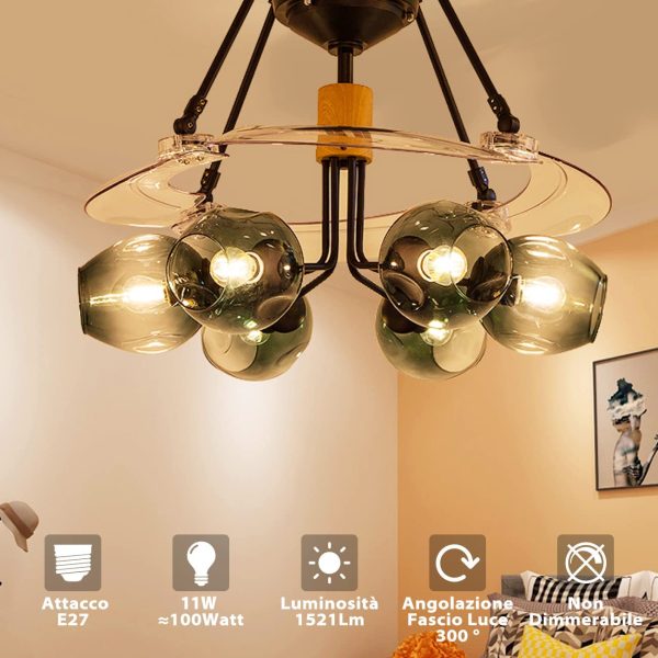 Lampadine di filamenti a LED Attacco E27,11W Equivalenti a 100W,1521LM,2700K Luce Bianca Calda,A60 Stile Vintage Retrò,Consumo Basso,Risparmio Energetico,Non Dimmerabile,Pacco da 6 Pezzi - immagine 5