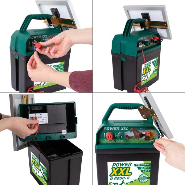 Power XXL Elettrificatore ad energia Solare B 9.000-S, incl.Batteria da 9 V, elettrificatore da 9 V/12 V, con Pannello Solare Molto efficiente, per recinzioni per Cavalli e Pony - immagine 4