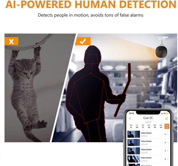 Telecamera Wi-Fi Interno, Telecamera di Sicurezza con Rilevazione del Movimento Umano & Visione Notturna, 1080P Baby Monitor, Allarme di Suoni Anormali, Compatibile con Alexa/Google, Cue 2C - immagine 6