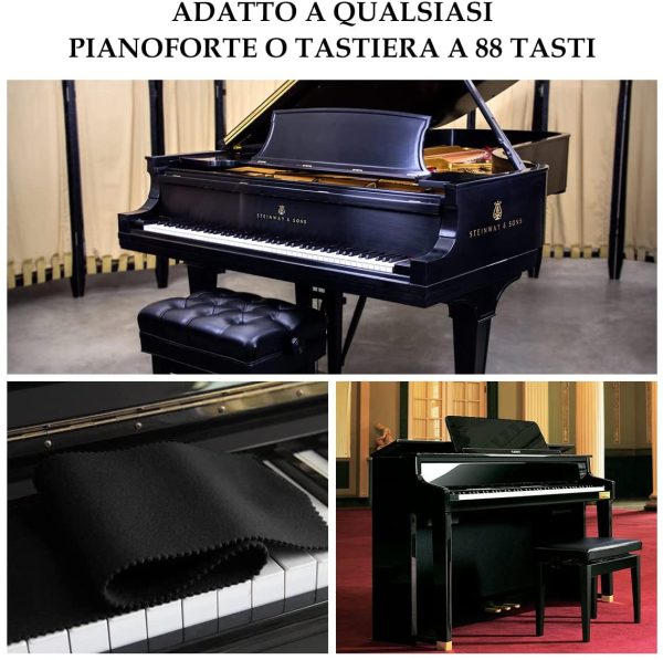 Tastiera Pianoforte Parapolvere,Copritastiera Pianoforte Panno,Panno Tastiera,Copritastiera Pianoforte,Copertura Pianoforte Cover per Pianoforte 88 Tastiera Protettivo Dirt-proof(Nero) - immagine 4