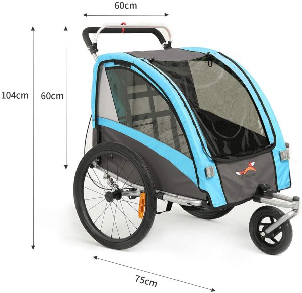 Rimorchio e Passeggino 2 in 1 Rimorchio Bici per Bambino Rimorchio Bici con Buggy Set + Sospensione BT504S (Blu) - immagine 3